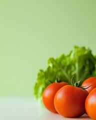 Aufkleber - Abstract Food Blurred Lettuce Heads and Symmetrical Tomatoes in Soft Green Tones