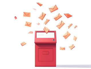 Sticker - Flat Ascending Ballot Drop Box Concept: Medium Shot of a Rising Ballot Drop Box with Envelopes Flowing In, Capturing the Trend of Mail-In Voting in a Simple Flat Vector Style