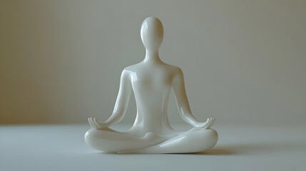 Poster - 3D Soft Focus White Meditation Figure in Medium Shot: A Calm Person in White Pose with Blurred Edges for Mindfulness and Janeiro Branco Concept