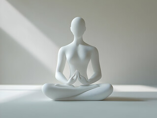 Wall Mural - Soft Focus White Meditation Figure - Medium Shot with Gradual Blur Emphasizing Mindfulness in Simple Flat Vector Style for Janeiro Branco Awareness Campaign