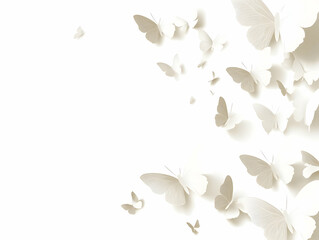 Poster - Flat White Butterfly Outline Frame Concept - Medium Shot of Butterflies in Flight, Symbolizing Transformation and Hope for Janeiro Branco, Isolated on White Background with Copy Space for Positive Cha