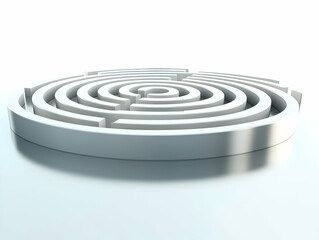 Poster - Flat Glossy White Labyrinth Concept: Medium Shot of a Reflective White Maze Symbolizing Self-Discovery Journey - Ideal for Mental Health Exploration Content in Simple Flat Vector Style