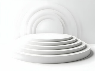 Wall Mural - Flat Growth Spiral Podium Concept: Close-up View of Simple White Spiral Outlines Representing Progress & Personal Development for Janeiro Branco