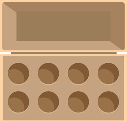 Poster - Open rectangular wooden crate with eight circular compartments is isolated on white