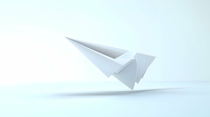 Sticker - 3D Soaring Policy Document Concept: Folded Paper Airplane Ascending on White Background, Visualizing New Policy Implementation