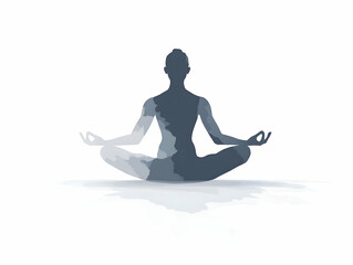 Wall Mural - Flat Floating Meditation Figure in Lotus Position - Circular Camera Shot Emphasizing Inner Balance Against White Background | Simple Vector Illustration for Relaxation and Mindfulness