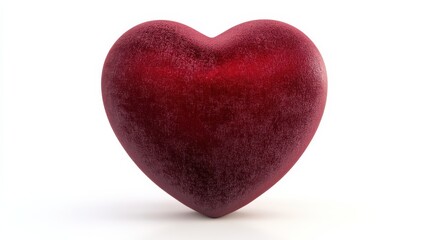 A red heart shape, a symbol of love, sits against a white background.