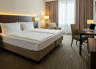 Luxury hotel rooms, cozy and modern interior, hotel or resort.