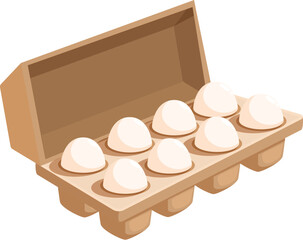 Poster - Slightly open cardboard egg box is holding ten white eggs, ready for breakfast