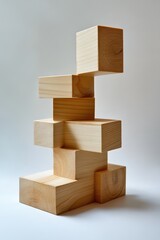 Poster - Artistic Composition of Wooden Geometric Blocks