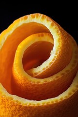 Poster - Perfect Spiral of Mini Orange Peel on Black Background