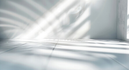 Aufkleber - Blurred overlay effect for photo and mockups. Wall texture with organic drop diagonal shadow and rays of light on a white wall.