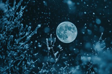 Wall Mural - Moon and Snow at night of fear of the dark,Halloween tone - generative ai