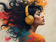 © idspopd - Generated artistic illustration of a woman wearing headphone, listening music.