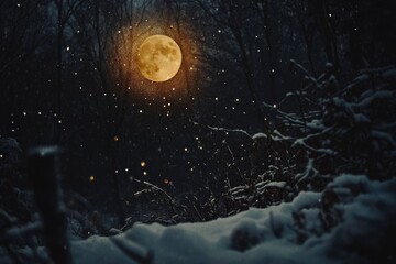 Wall Mural - Moon and Snow at night of fear of the dark,Halloween tone - generative ai