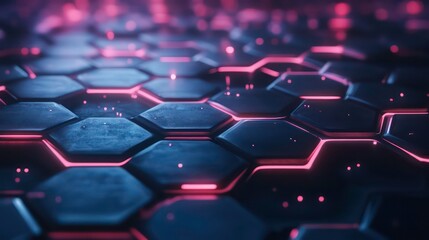 Poster - Abstract futuristic background with glowing pink hexagon shapes.