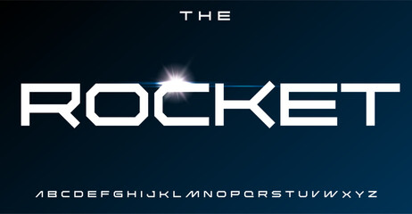 Aufkleber - Wide geometric font, sci-fi squared letters, innovative angular alphabet for futuristic design, modern tech branding, space exploration vibe, minimalistic geometry typography. Vector typeset