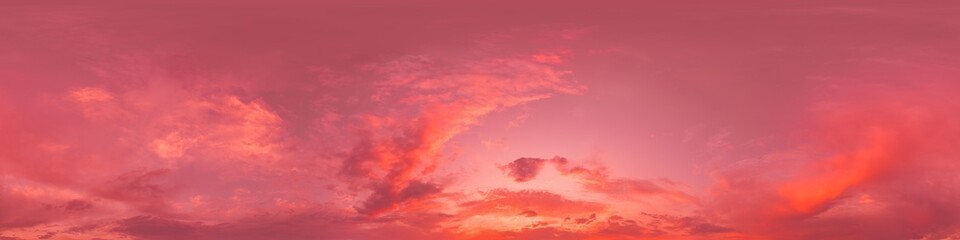 Wall Mural - sunset sky panorama with bright glowing pink cumulus clouds. hdr 360 seamless spherical panorama. fu