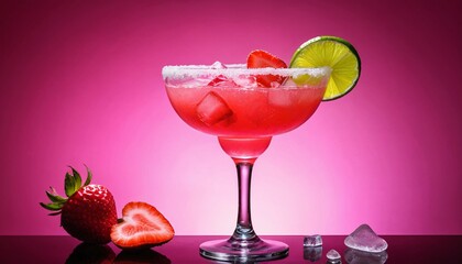 Wall Mural - Strawberry Margarita Cocktail with Lime