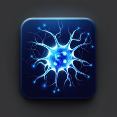 A vibrant blue neuron illustration on a dark background, symbolizing brain activity and neuroscience concepts. 3d model mobile application icons