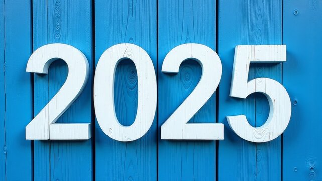 white numbers 2025 on blue fence