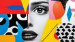 © Wimon - A pop-art collage featuring colorful abstract shapes, bold arrows, and a black-and-white face for an energetic composition.