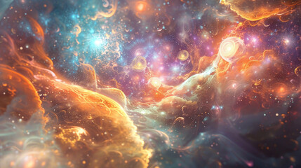 Wall Mural - Stunning Cosmic Nebula with Vibrant Colors and Stars in Deep Space Capturing the Mysteries of the Universe and Celestial Wonders