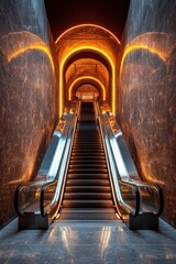 Aufkleber - Modern escalator leading to a luxurious underground destination