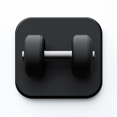 Black dumbbell on a square background, perfect for fitness and gym-related designs. 3d model mobile application icons