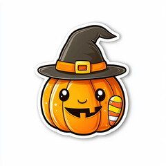 Wall Mural - Sticker design of a cute Halloween pumpkin character 