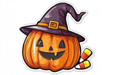 Wall Mural - Sticker design of a cute Halloween pumpkin character 