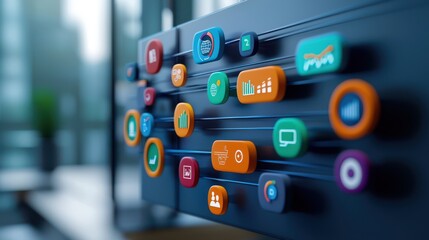 Colorful App Icons Connected by Lines on a Digital Screen