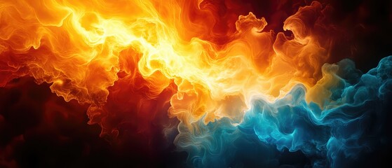 Poster - Vibrant and dynamic abstract background featuring swirling colors of orange, blue, and red, perfect for design projects.