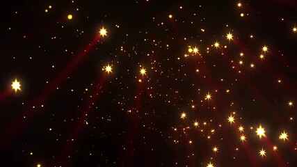 Wall Mural - Abstract black background with glowing golden stars and sparkles.