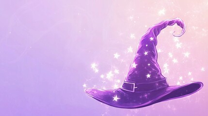 A magical purple wizard hat with sparkling stars set against a soft gradient background.