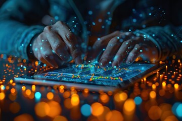 Poster - business digital technology computer concept laptop network information modern background