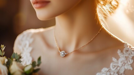 Wall Mural - Woman showing a precious diamond necklace around her neck