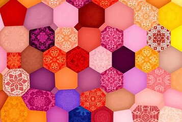 Hexagonal Grid A honeycomb like grid with varying colors and tex