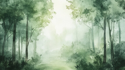 Wall Mural - Watercolor Forest Background Illustration