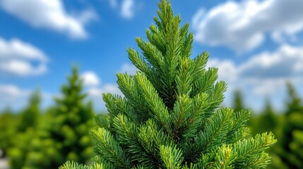 Fresh Cut Fir Trees Displayed Outdoors for Christmas