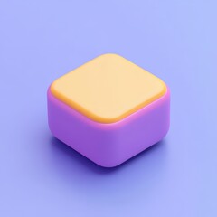 Colorful square object with vibrant purple and yellow design, isolated on a soft background. 3d model mobile application icons