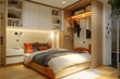 © Daryna Diakova - Versatile bedroom with foldable furniture, space-saving design, and a peaceful yoga corner