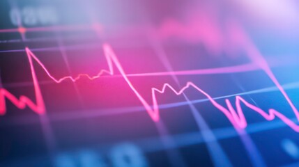 Poster - A close-up shot of a financial graph on a computer screen with red lines depicting the stock market.