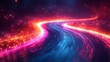 © banyu bening - Abstract glowing path with neon lights and particles.