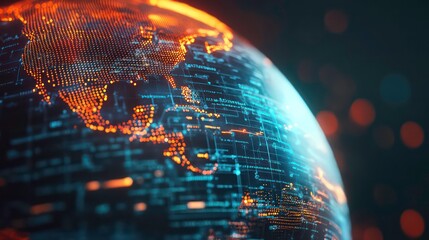 Poster - A glowing digital globe with lines and data patterns illuminating the North American continent.