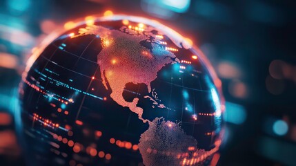 Poster - A digital globe with North America highlighted in red.