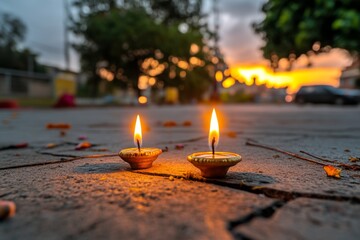 Poster - Flickering candles and oil lamps lit for Amavasya rituals, casting warm light amid deep shadows