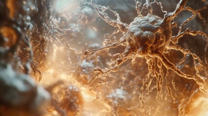 The intricate web of neurons and synapses is depicted with detailed, branching structures