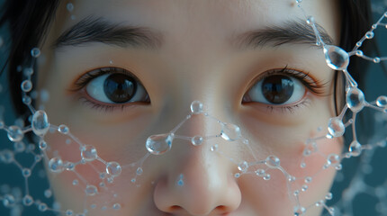 Wall Mural - a beauty with hydrating molecular structure and refreshing water droplets on the face
