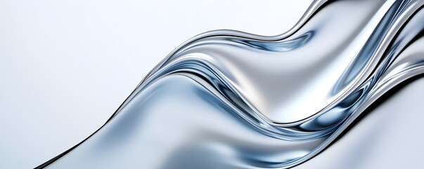 Poster - Futuristic Reflective Molten Silver Flowing in High Contrast Curves - Luxurious Metallic Texture for Modern Design and Artistic Projects